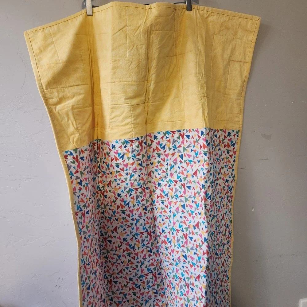 Handmade Yellow Pink Baby Quilt 52x40 Zigzag Heart Print Geometric Nursery Decor
